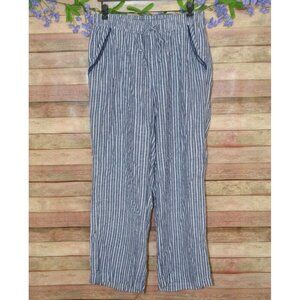 Briggs Linen Blend Blue Striped Pants Comfort Pull On Relaxed Size L Preppy